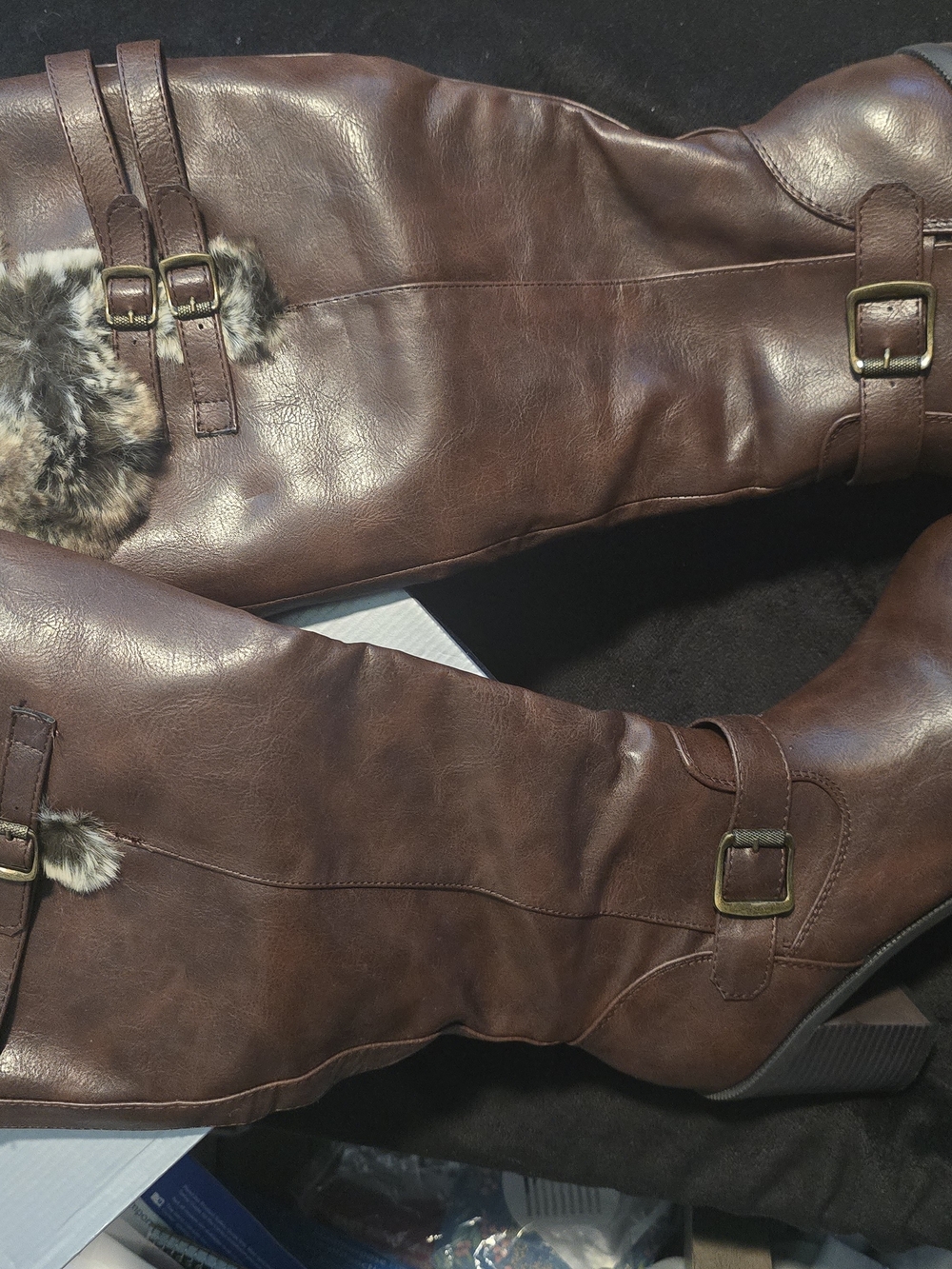 cloudwalkers Brown Faux Leather Knee-High Boots with Fur Trim